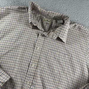 VINTAGE L.L Bean Shirt Mens XL Plaid White Blue Orange Long Sleeve Cotton‎ Poly